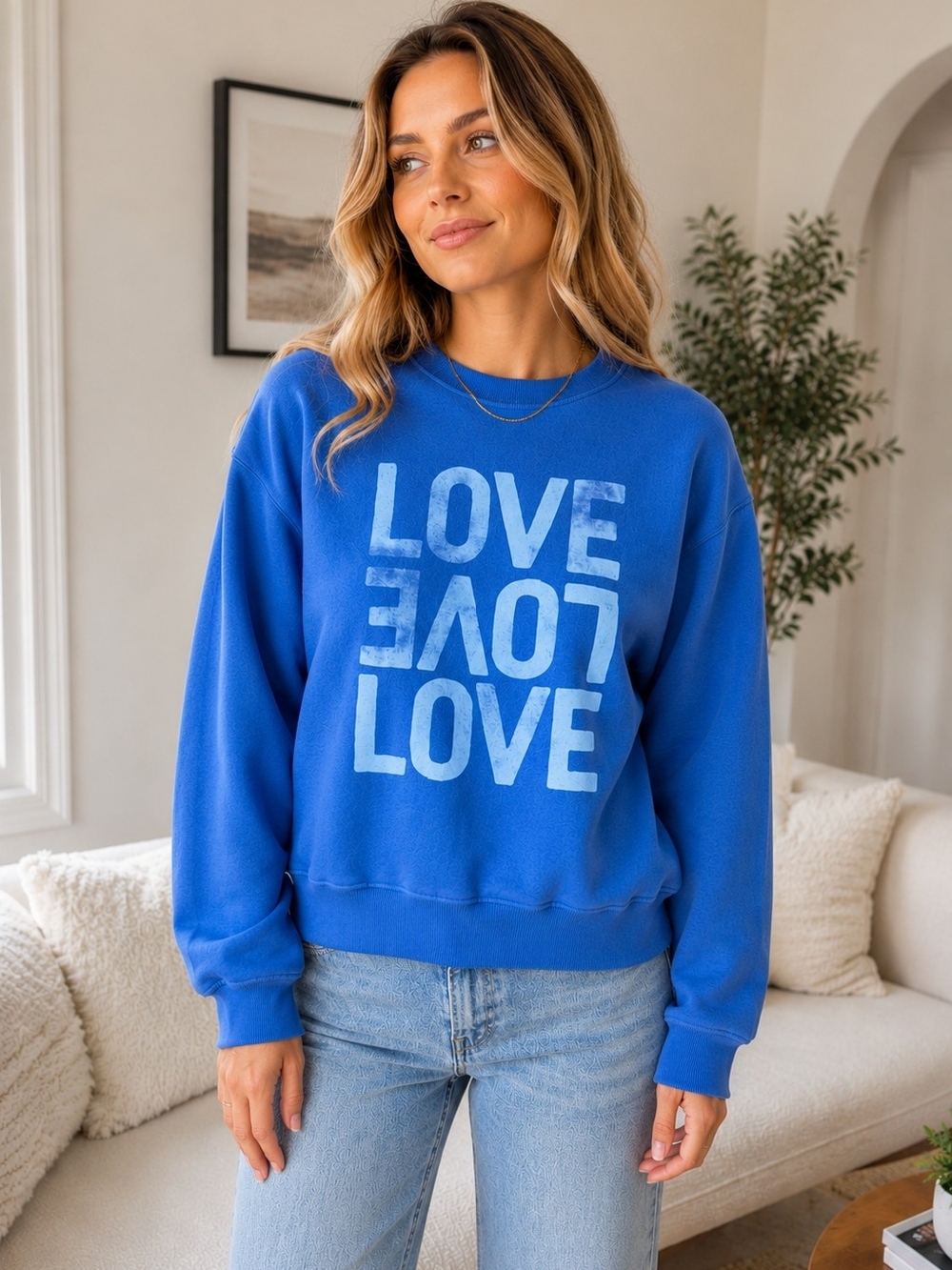Spiritual Gangster LOVE Graphic Oversized Sweatshirt Blue Small